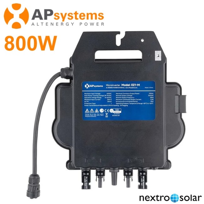 APsystems Mikro-Wechselrichter 800W EZ1-M WIFI-Bluetooth - Balkonkraftwerk  800W - Photovoltaik Nextro Solar